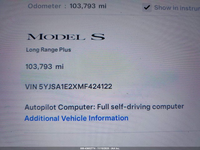 5YJSA1E2XMF424122 Tesla Model S Long Range Dual Motor All-wheel Drive/long Range Plus Dual Motor All-wheel Drive
