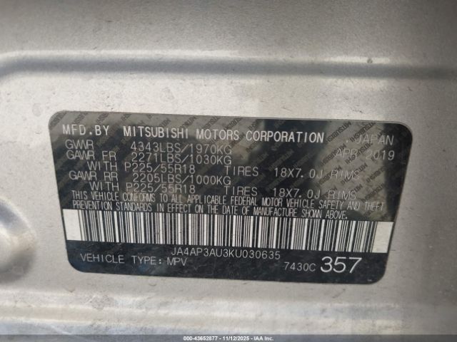 2019 MITSUBISHI OUTLANDER SPORT JA4AP3AU3KU030635 Photo 8