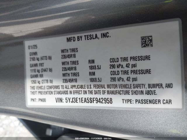 2025 TESLA MODEL 3 5YJ3E1EA5SF942958 Photo 8