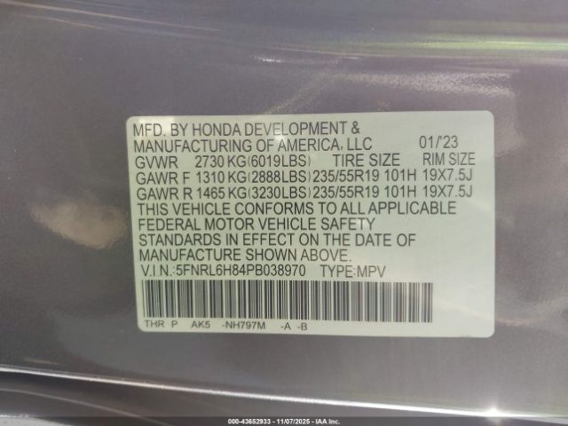 2023 HONDA ODYSSEY 5FNRL6H84PB038970 Photo 8