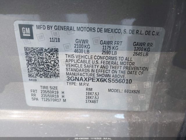 2019 CHEVROLET EQUINOX 3GNAXPEX6KS556010 Photo 8