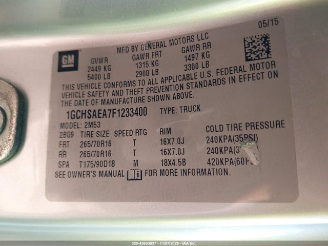1GCHSAEA7F1233400 Chevrolet Colorado Wt