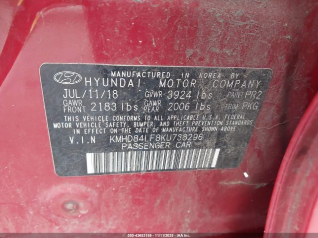 2019 HYUNDAI ELANTRA KMHD84LF8KU738296 Photo 8