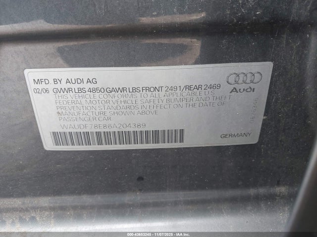 2006 AUDI A4 WAUDF78E86A204389 Photo 8