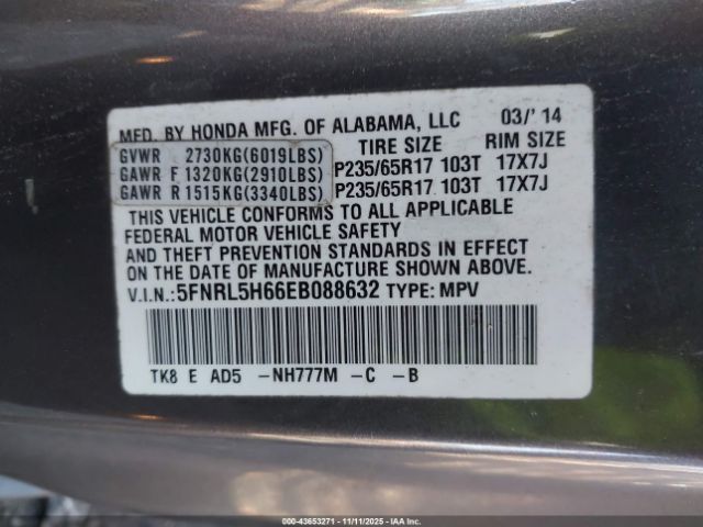 2014 HONDA ODYSSEY 5FNRL5H66EB088632 Photo 8