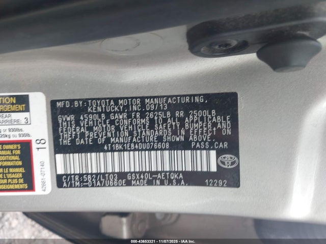 Aukcja sprzedaży 2013 Toyota Avalon Xle Touring, vin: 4T1BK1EB4DU076608, numer aukcji: 43653321