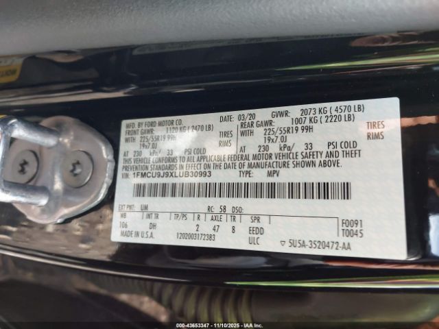 2020 FORD ESCAPE 1FMCU9J9XLUB30993 Photo 8