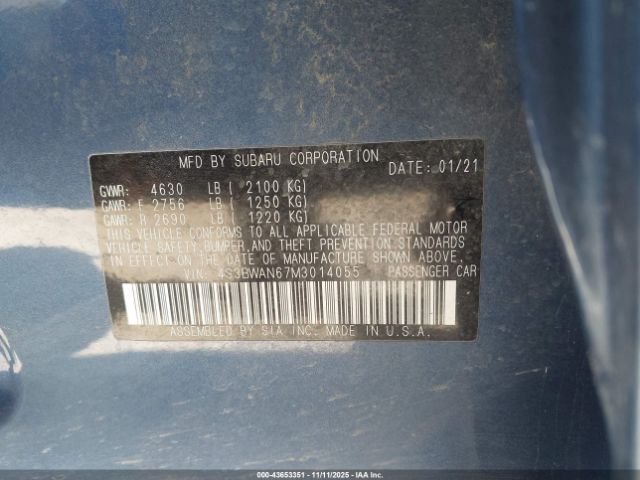 2021 SUBARU LEGACY 4S3BWAN67M3014055 Photo 8