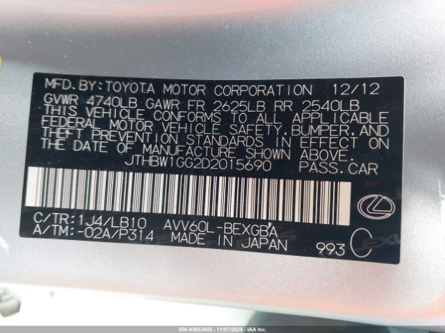 2013 LEXUS ES 300H JTHBW1GG2D2015690 Photo 8