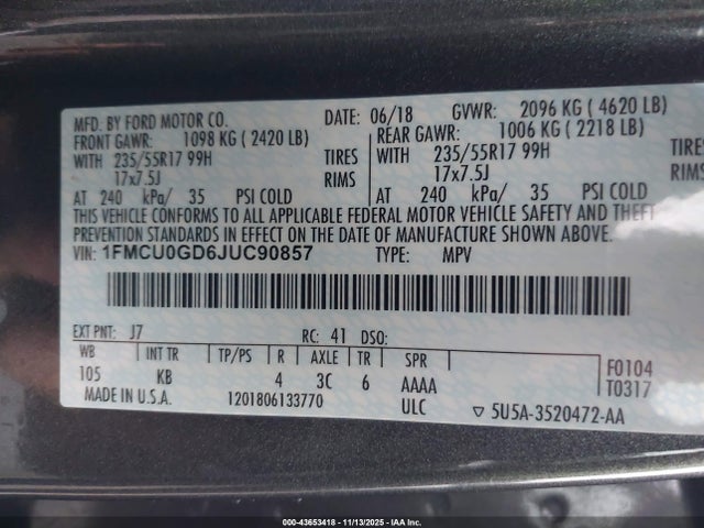 Ford ESCAPE SE 2018 1FMCU0GD6JUC90857 Image 9