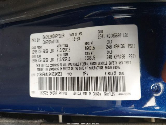 2004 CHRYSLER TOWN & COUNTRY 2C8GP64L84R534553 Photo 8