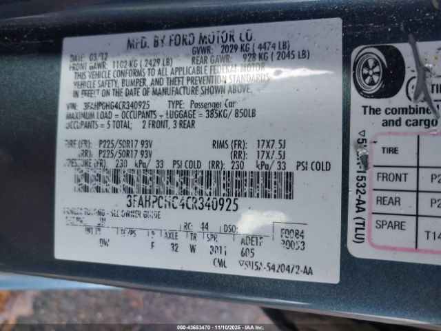 2012 FORD FUSION 3FAHP0HG4CR340925 Photo 8