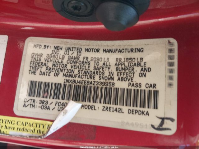 2010 TOYOTA COROLLA 1NXBU4EE8AZ339958 Photo 8