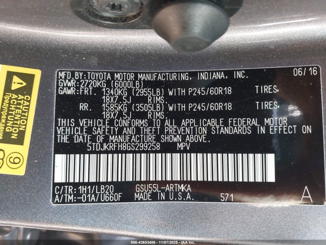 2016 TOYOTA HIGHLANDER 5TDJKRFH8GS299258 Photo 8