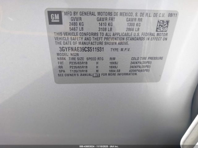 2012 CADILLAC SRX 3GYFNAE39CS511931 Photo 8
