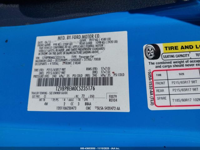 2012 FORD MUSTANG 1ZVBP8EM0C5235176 Photo 8