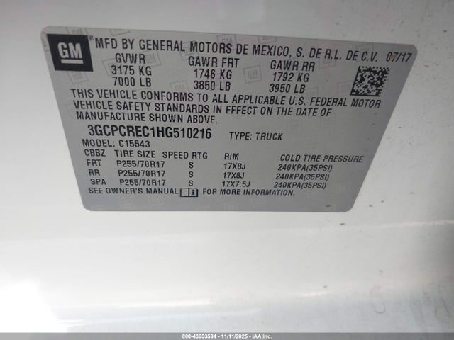 3GCPCREC1HG510216 Chevrolet Silverado 1500 1lt