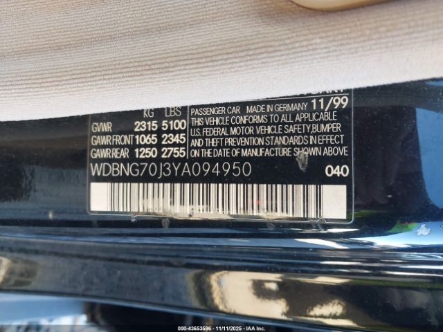 2000 MERCEDES-BENZ S 430 WDBNG70J3YA094950 Photo 8