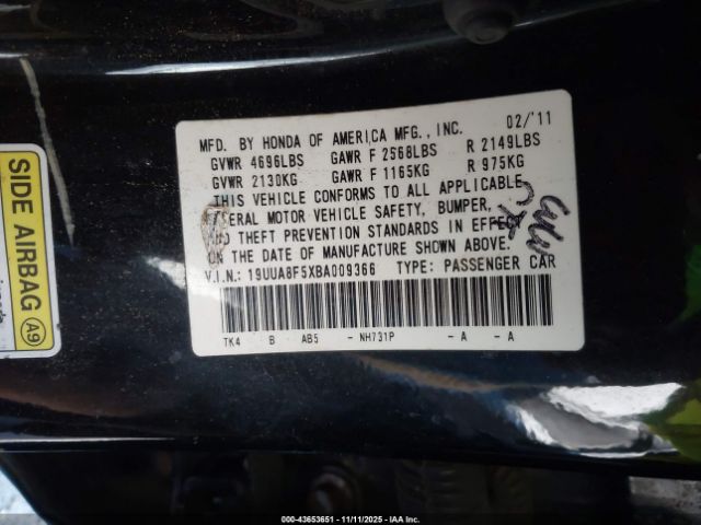 2011 ACURA TL 19UUA8F5XBA009366 Photo 8