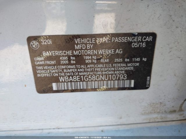 2016 BMW 320I WBA8E1G58GNU10793 Photo 8