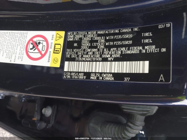43653704 :رقم المزاد ، 2T2BZMCA6KC191499 vin ، 2019 Lexus Rx 350 مزاد بيع