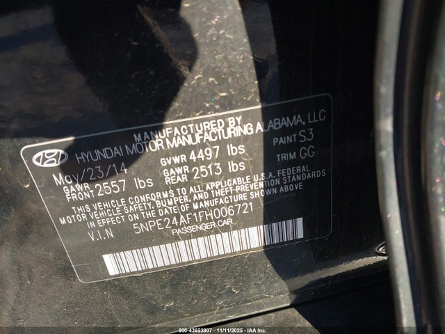 2015 HYUNDAI SONATA 5NPE24AF1FH006721 Photo 8