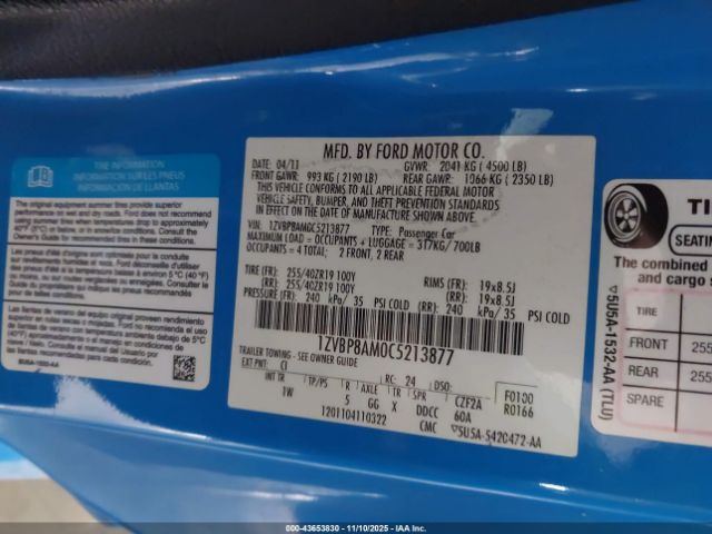 2012 FORD MUSTANG 1ZVBP8AM0C5213877 Photo 8