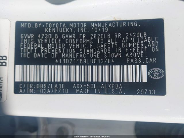 2020 TOYOTA AVALON HYBRID 4T1D21FB9LU013784 Photo 8