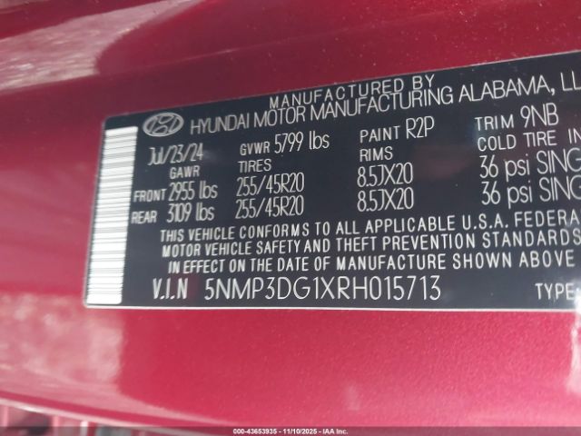 2024 HYUNDAI SANTA FE HYBRID 5NMP3DG1XRH015713 Photo 8