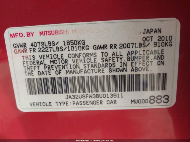 2011 MITSUBISHI LANCER JA32U8FW3BU013911 Photo 8
