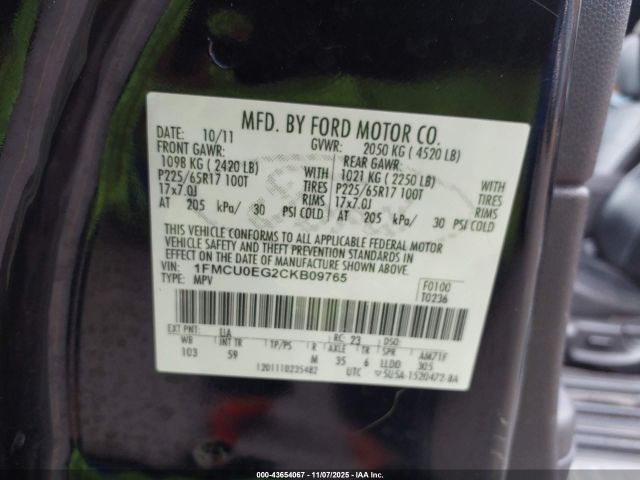2012 FORD ESCAPE 1FMCU0EG2CKB09765 Photo 8