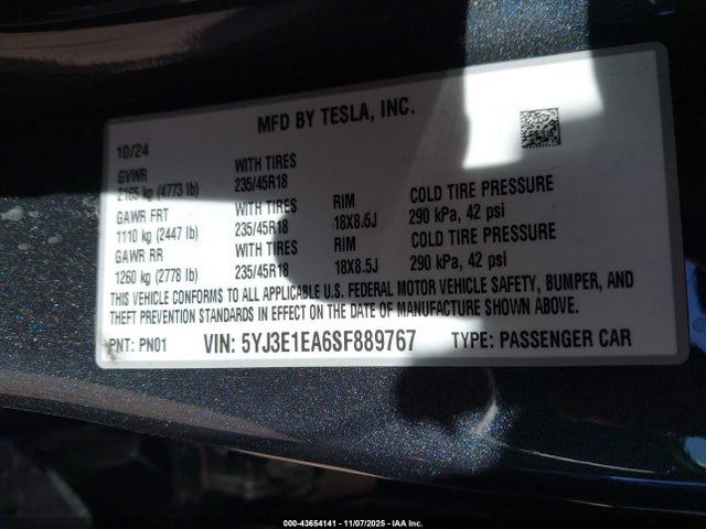 2025 TESLA MODEL 3 5YJ3E1EA6SF889767 Photo 8