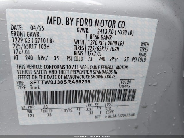 3FTTW8J38SRA66298 Ford Maverick Xlt