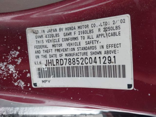 2002 HONDA CR-V JHLRD78852C041291 Photo 8