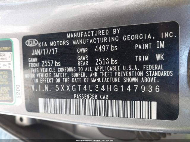 2017 KIA OPTIMA 5XXGT4L34HG147936 Photo 8