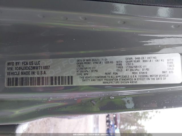 2021 JEEP WRANGLER UNLIMITED 1C4HJXDG3MW711887 Photo 8