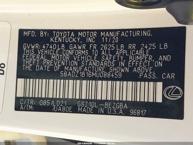 2021 LEXUS ES 350 58ADZ1B16MU088459 Photo 8