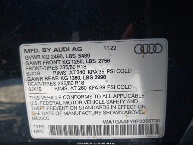 WA1GAAFY8P2056730 Audi Q5 Premium 45 Tfsi S Line Quattro