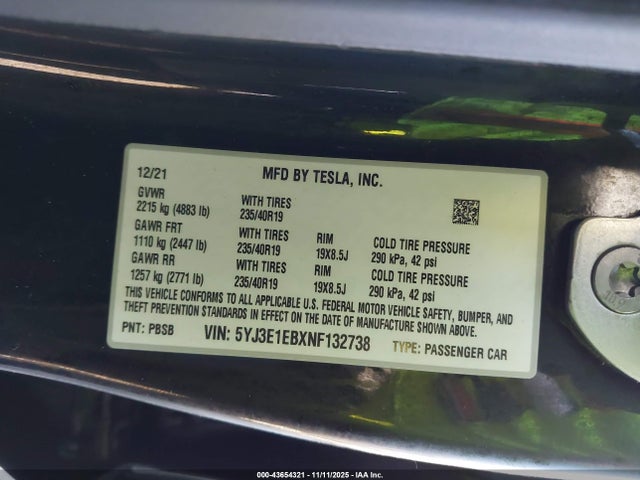 2022 TESLA MODEL 3 5YJ3E1EBXNF132738 Photo 8