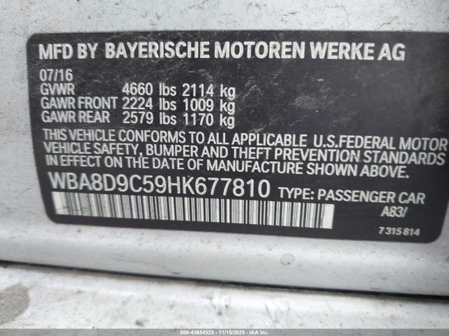 Aukcja sprzedaży 2017 Bmw 330i Xdrive, vin: WBA8D9C59HK677810, numer aukcji: 43654325