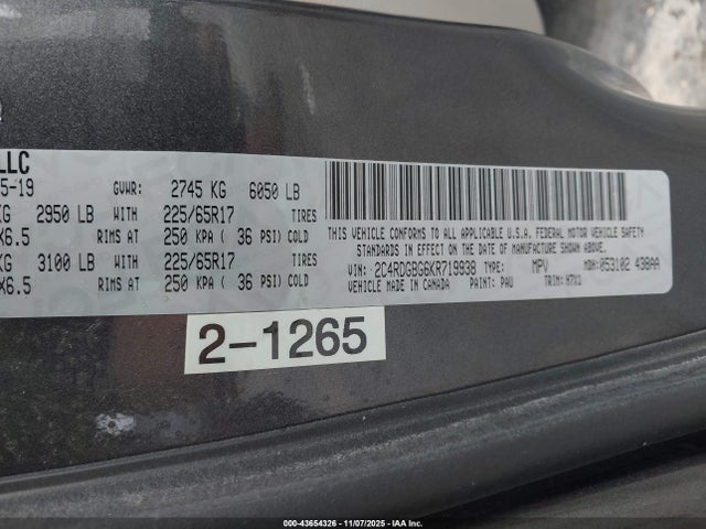2C4RDGBG6KR719938 Dodge Grand Caravan Se