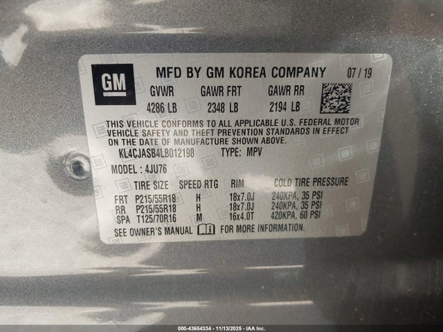 Aukcja sprzedaży 2020 Buick Encore Fwd Preferred, vin: KL4CJASB4LB012198, numer aukcji: 43654334