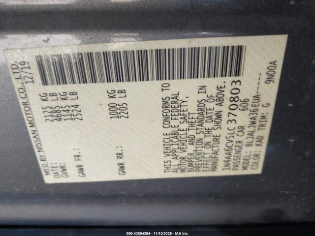 Nissan Maxima Sv Xtronic Cvt 2020 1N4AA6CV5LC370803 Image 9