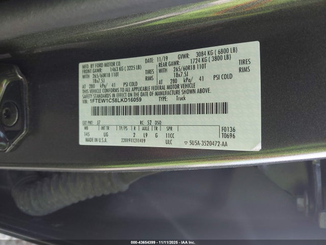 Продажа на аукционе авто 2020 Ford F-150 Xlt, vin: 1FTEW1C58LKD16059, номер лота: 43654399