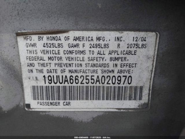 2005 ACURA TL 19UUA66255A020970 Photo 8