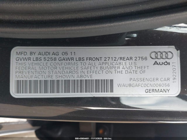 2012 AUDI A6 WAUBGAFC0CN006056 Photo 8