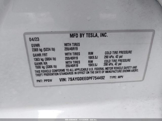 2023 TESLA MODEL Y 7SAYGDEE0PF754492 Photo 8