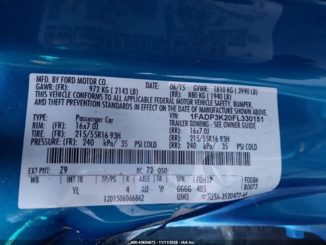 2015 FORD FOCUS 1FADP3K20FL330151 Photo 8