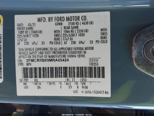 3FMCR9B69MRA65424 Ford Bronco Sport Big Bend