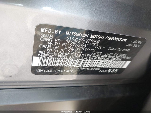 2022 MITSUBISHI OUTLANDER JA4J4UA84NZ062969 Photo 8